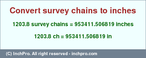 Result converting 1203.8 survey chains to inches = 953411.506819 inches