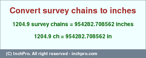 Result converting 1204.9 survey chains to inches = 954282.708562 inches