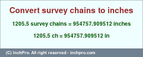 Result converting 1205.5 survey chains to inches = 954757.909512 inches