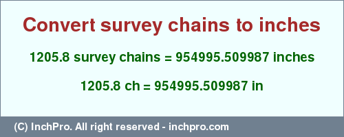 Result converting 1205.8 survey chains to inches = 954995.509987 inches