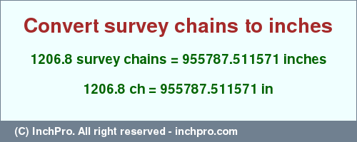 Result converting 1206.8 survey chains to inches = 955787.511571 inches