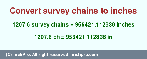 Result converting 1207.6 survey chains to inches = 956421.112838 inches