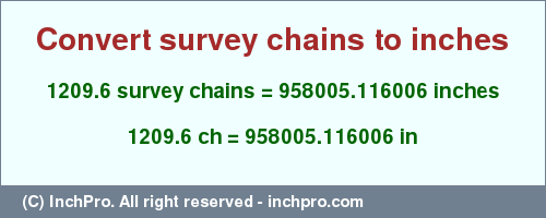 Result converting 1209.6 survey chains to inches = 958005.116006 inches