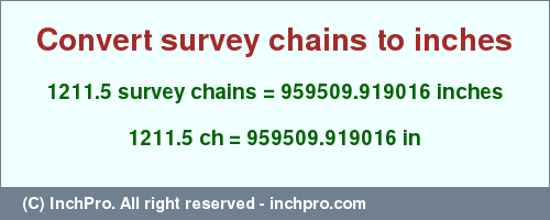 Result converting 1211.5 survey chains to inches = 959509.919016 inches