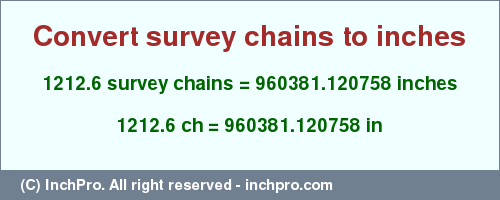 Result converting 1212.6 survey chains to inches = 960381.120758 inches