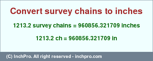 Result converting 1213.2 survey chains to inches = 960856.321709 inches