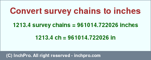Result converting 1213.4 survey chains to inches = 961014.722026 inches