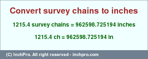 Result converting 1215.4 survey chains to inches = 962598.725194 inches