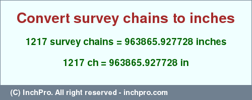 Result converting 1217 survey chains to inches = 963865.927728 inches