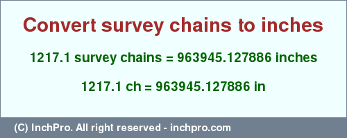Result converting 1217.1 survey chains to inches = 963945.127886 inches