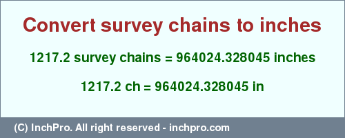 Result converting 1217.2 survey chains to inches = 964024.328045 inches