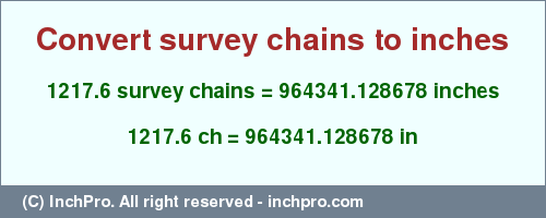 Result converting 1217.6 survey chains to inches = 964341.128678 inches