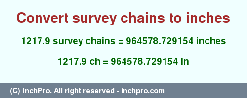 Result converting 1217.9 survey chains to inches = 964578.729154 inches