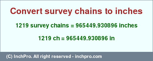 Result converting 1219 survey chains to inches = 965449.930896 inches