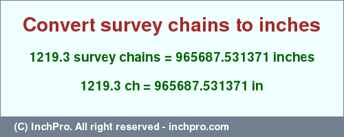 Result converting 1219.3 survey chains to inches = 965687.531371 inches