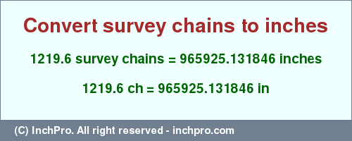 Result converting 1219.6 survey chains to inches = 965925.131846 inches