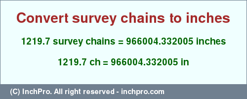 Result converting 1219.7 survey chains to inches = 966004.332005 inches