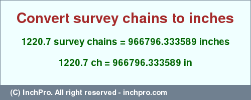 Result converting 1220.7 survey chains to inches = 966796.333589 inches
