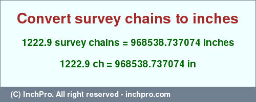 Result converting 1222.9 survey chains to inches = 968538.737074 inches