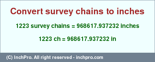 Result converting 1223 survey chains to inches = 968617.937232 inches