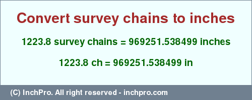 Result converting 1223.8 survey chains to inches = 969251.538499 inches