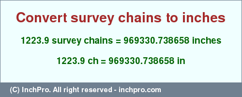 Result converting 1223.9 survey chains to inches = 969330.738658 inches