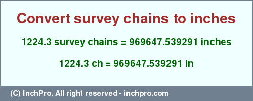 Result converting 1224.3 survey chains to inches = 969647.539291 inches