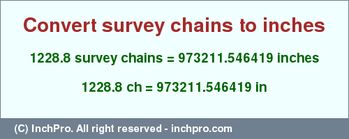 Result converting 1228.8 survey chains to inches = 973211.546419 inches