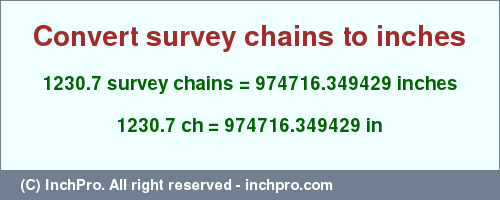 Result converting 1230.7 survey chains to inches = 974716.349429 inches