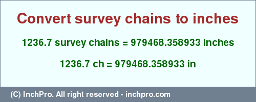 Result converting 1236.7 survey chains to inches = 979468.358933 inches