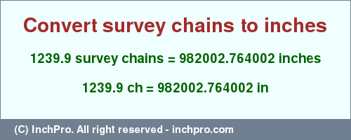 Result converting 1239.9 survey chains to inches = 982002.764002 inches