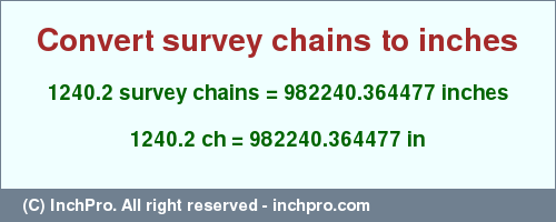Result converting 1240.2 survey chains to inches = 982240.364477 inches