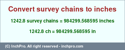 Result converting 1242.8 survey chains to inches = 984299.568595 inches