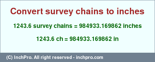 Result converting 1243.6 survey chains to inches = 984933.169862 inches