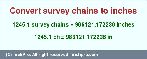 Result converting 1245.1 survey chains to inches = 986121.172238 inches