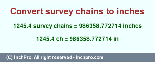 Result converting 1245.4 survey chains to inches = 986358.772714 inches