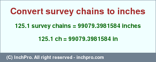 Result converting 125.1 survey chains to inches = 99079.3981584 inches