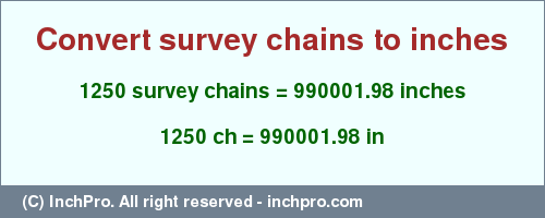 Result converting 1250 survey chains to inches = 990001.98 inches