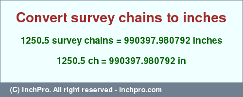 Result converting 1250.5 survey chains to inches = 990397.980792 inches