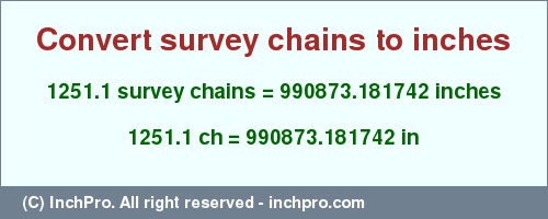 Result converting 1251.1 survey chains to inches = 990873.181742 inches