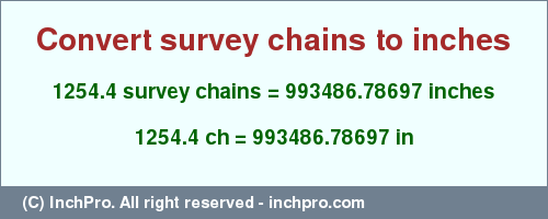 Result converting 1254.4 survey chains to inches = 993486.78697 inches