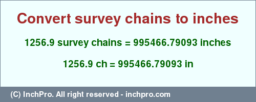 Result converting 1256.9 survey chains to inches = 995466.79093 inches