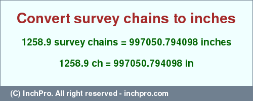 Result converting 1258.9 survey chains to inches = 997050.794098 inches