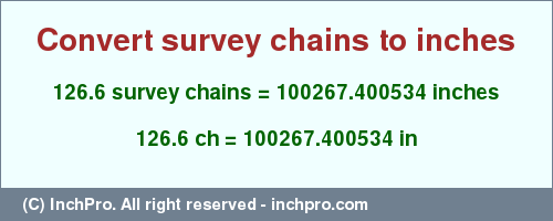 Result converting 126.6 survey chains to inches = 100267.400534 inches