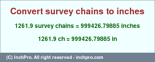 Result converting 1261.9 survey chains to inches = 999426.79885 inches