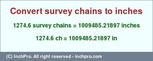 Result converting 1274.6 survey chains to inches = 1009485.21897 inches