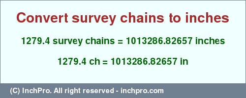 Result converting 1279.4 survey chains to inches = 1013286.82657 inches