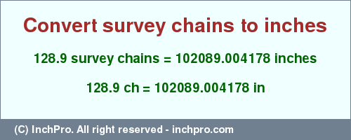 Result converting 128.9 survey chains to inches = 102089.004178 inches