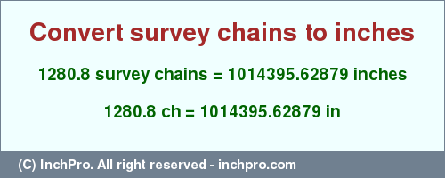 Result converting 1280.8 survey chains to inches = 1014395.62879 inches