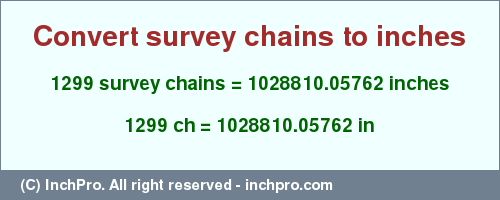 Result converting 1299 survey chains to inches = 1028810.05762 inches